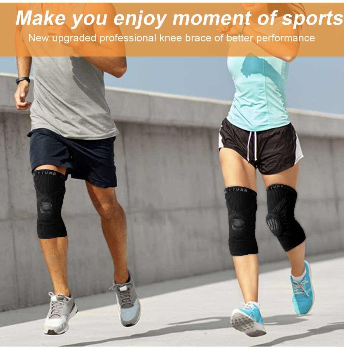 Knee Braces for Knee Pain, PTUNA Compression Knee Sleeve with Patella Gel Pad L