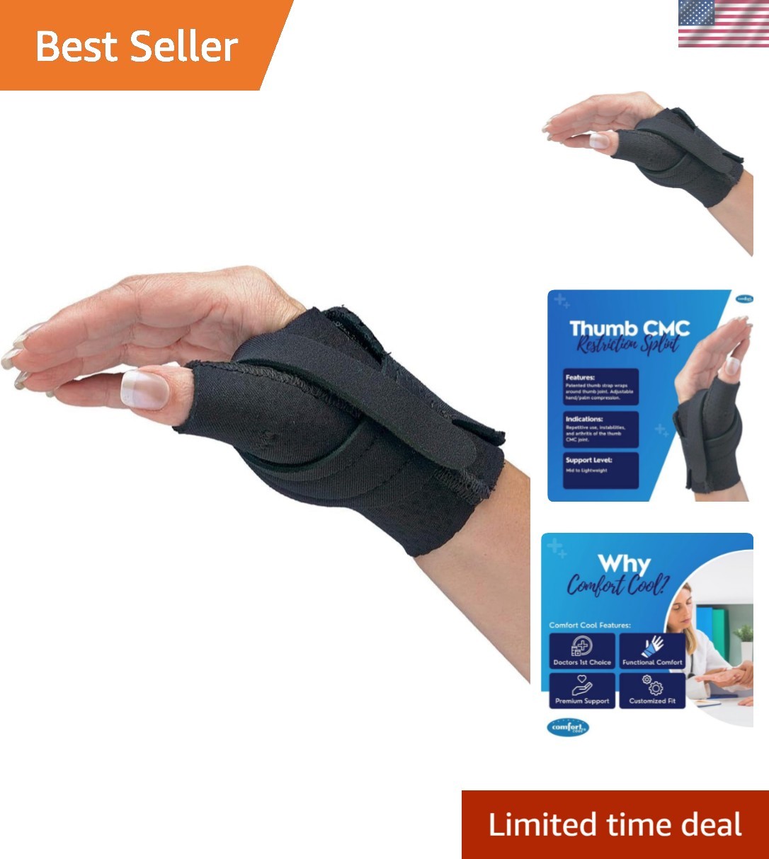 Thumb Brace for Arthritis Tendinitis Support Left Hand Medium Breathable Neop…