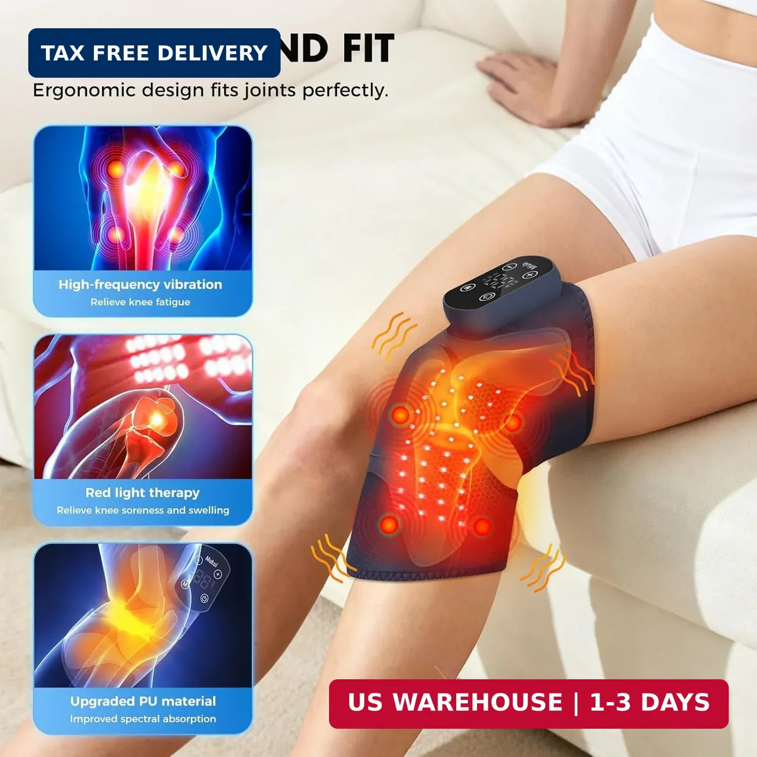 Red Light Therapy & Vibration Massage Knee Brace: Wireless Rechargeable, with 66