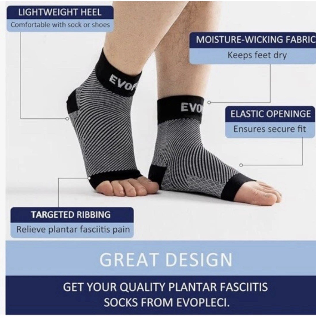 EVOPLECI Ankle Compression Sleeve Socks for Plantar Fasciitis. Unisex