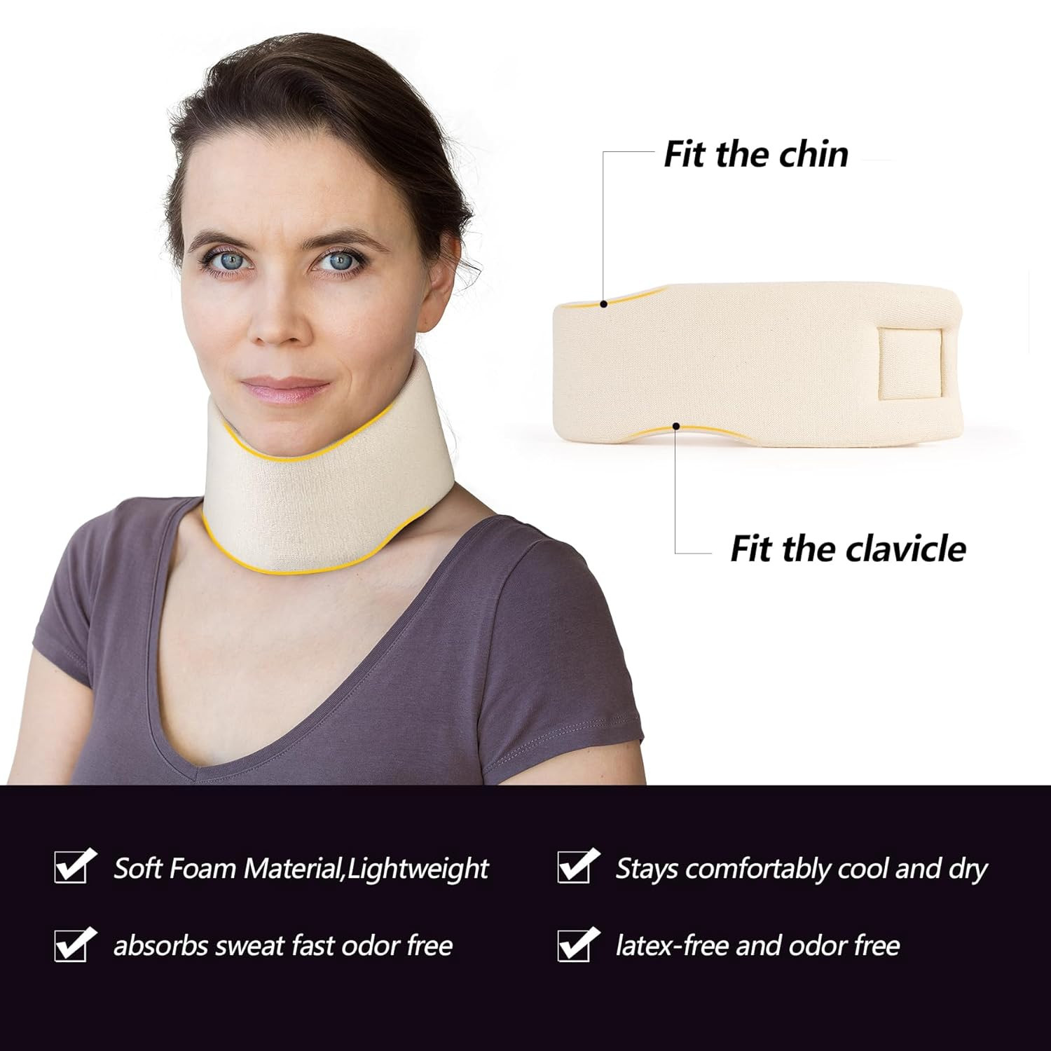 Soft Foam Neck Brace Universal Cervical Collar, Adjustable Neck Support Brace fo