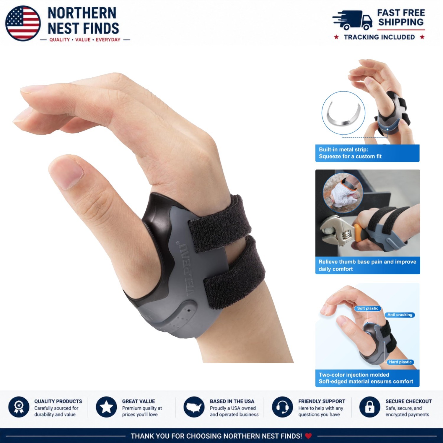 Thumb Compression Sleeve Brace for CMC Joint Stability – Right Hand, Medium Size