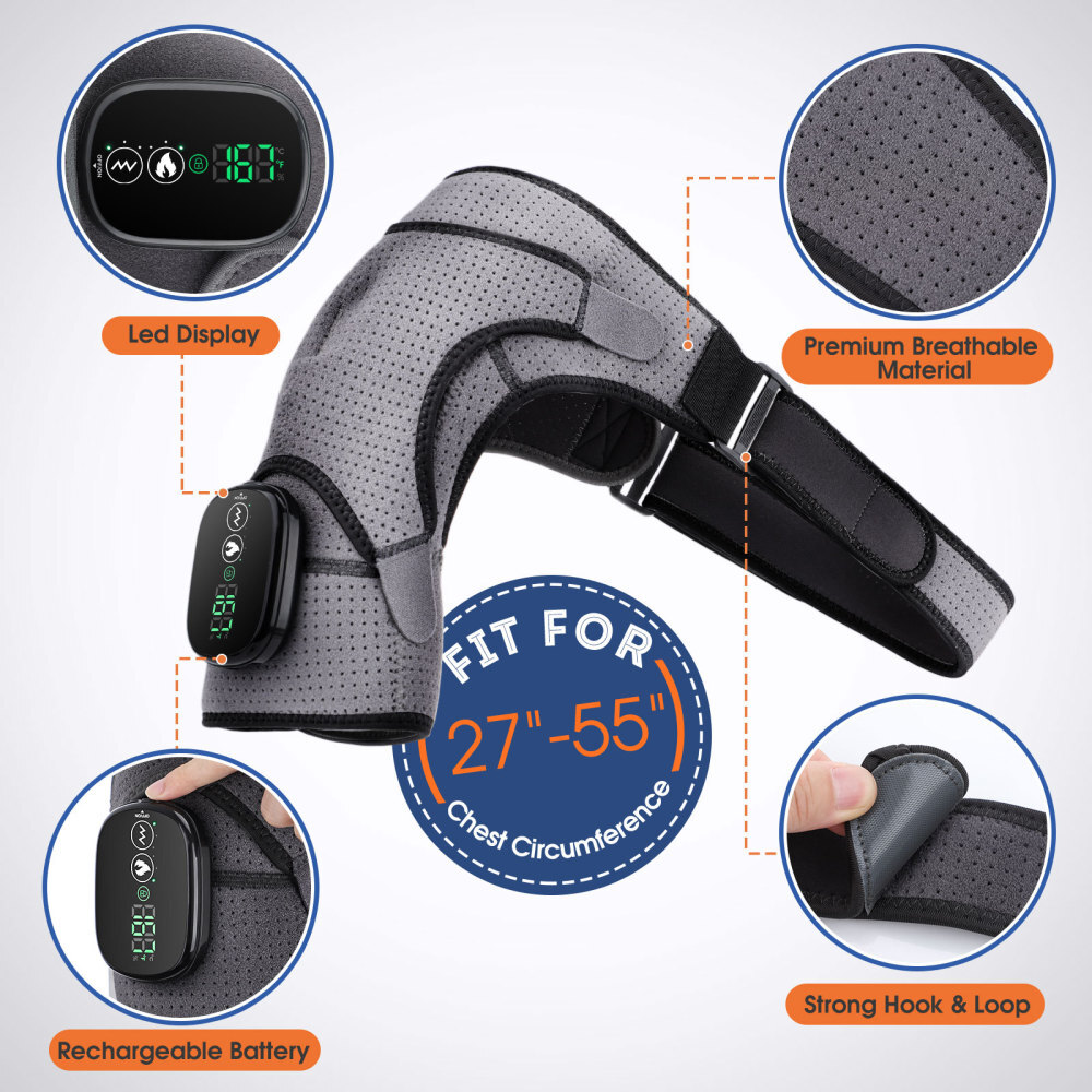 Heated Shoulder Brace Massage Rotator Cuff Support Compression Wrap Rechargeable