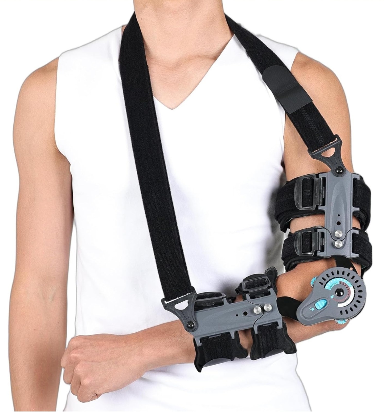 KOMZER Elbow Brace Hinge Adjustable Post OP ROM Elbow Brace with Sling RIGHT