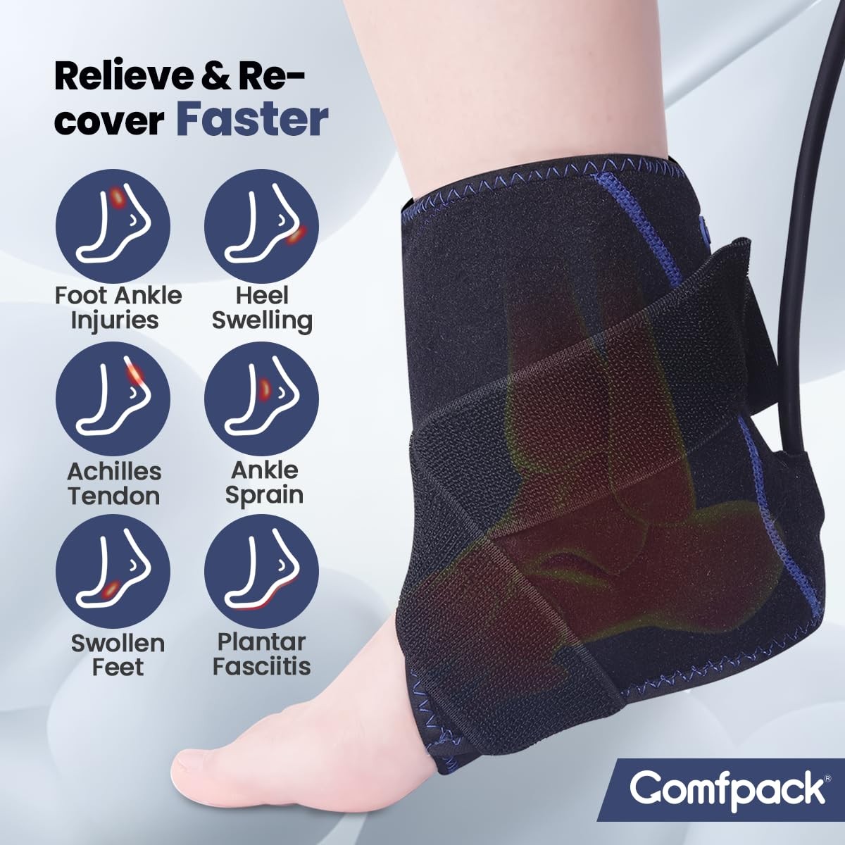 Comfpack Compression Ankle Ice Pack Wrap for Sprain & Fracture, Black