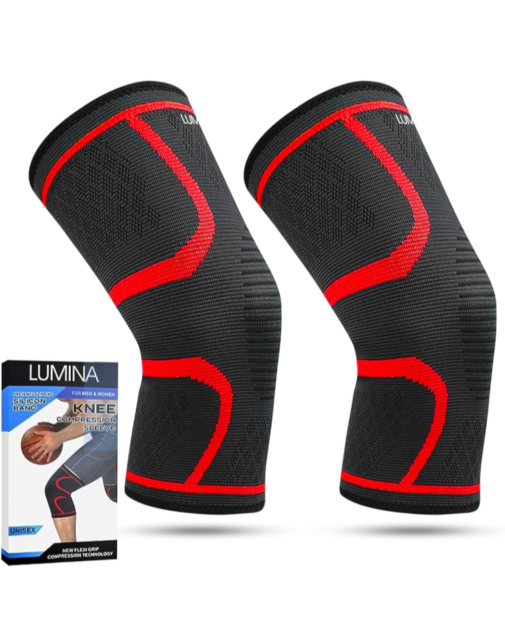 Pair Of Compression Knee Sleeve Black Extra Xtra XL Lumina Unisex