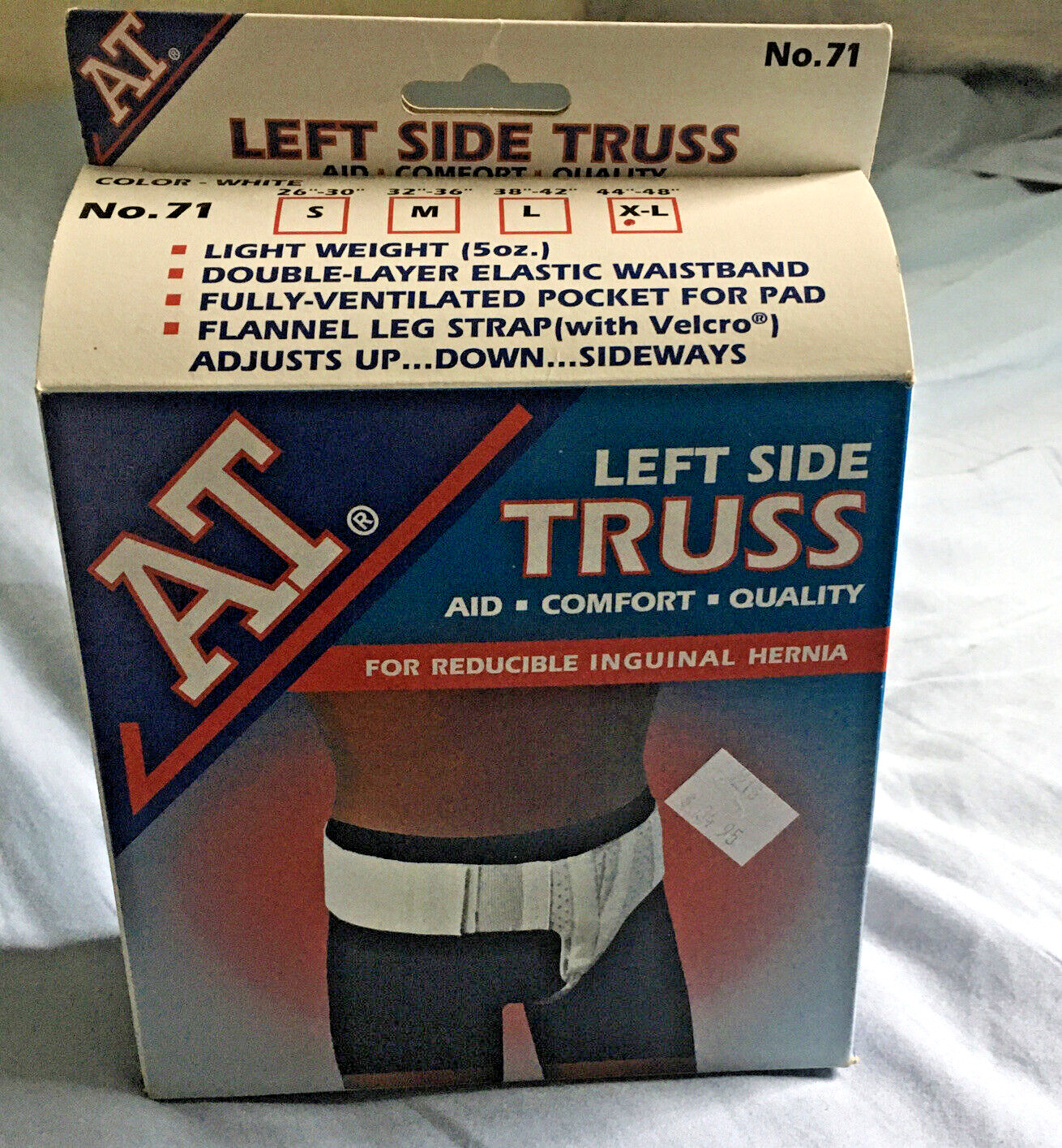AT Left Side Inguinal Hernia Truss Support Strap White Groin Belt with Band