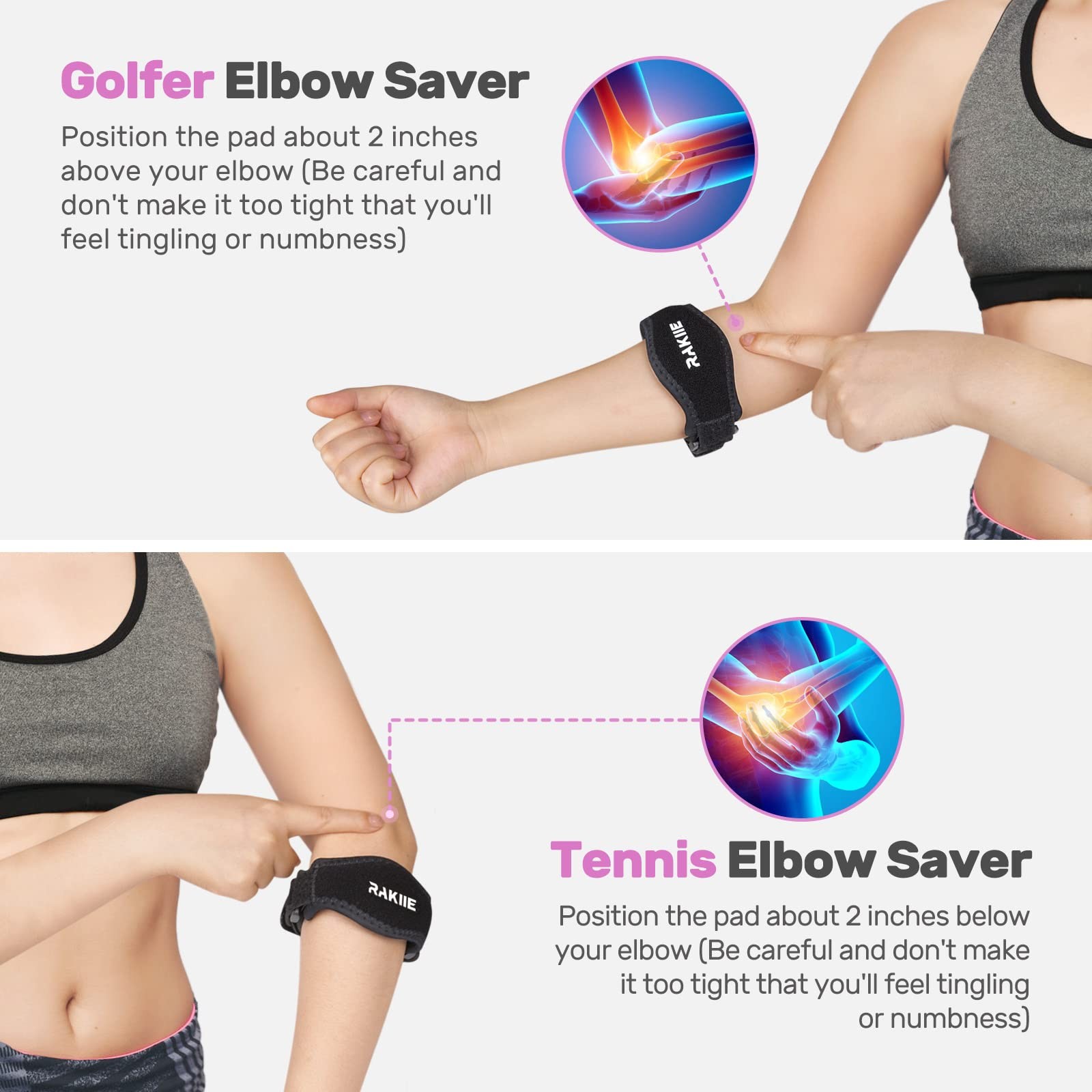 2 PCS Elbow Brace for Tendonitis Adjustable Golf Tennis Elbow Relief Rose