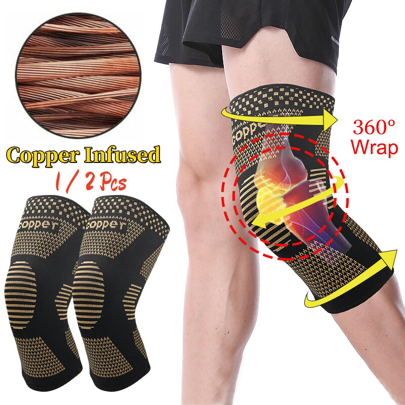 Copper Knee Brace Compression Sleeve Arthritis Joint Support Running Sports Wrap