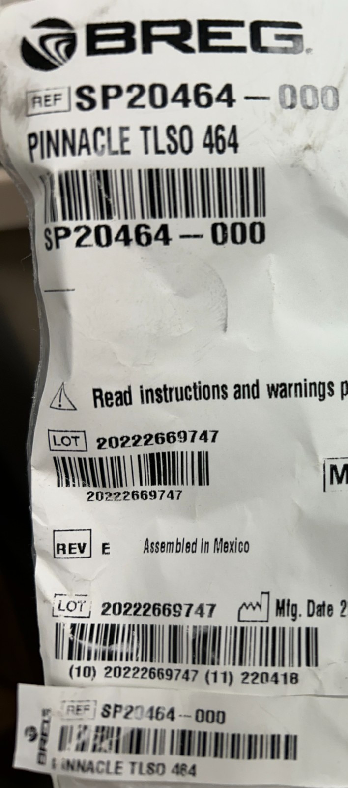 Breg Pinnacle TLSO 464 Back Brace Brand New Free Shipping