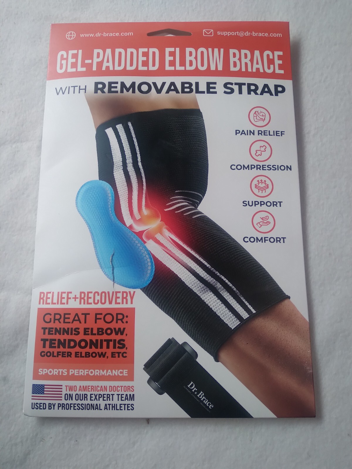 Dr Brace Elbow Gel Padded Removable Strap XLARGE Support Compression Sleeve NEW