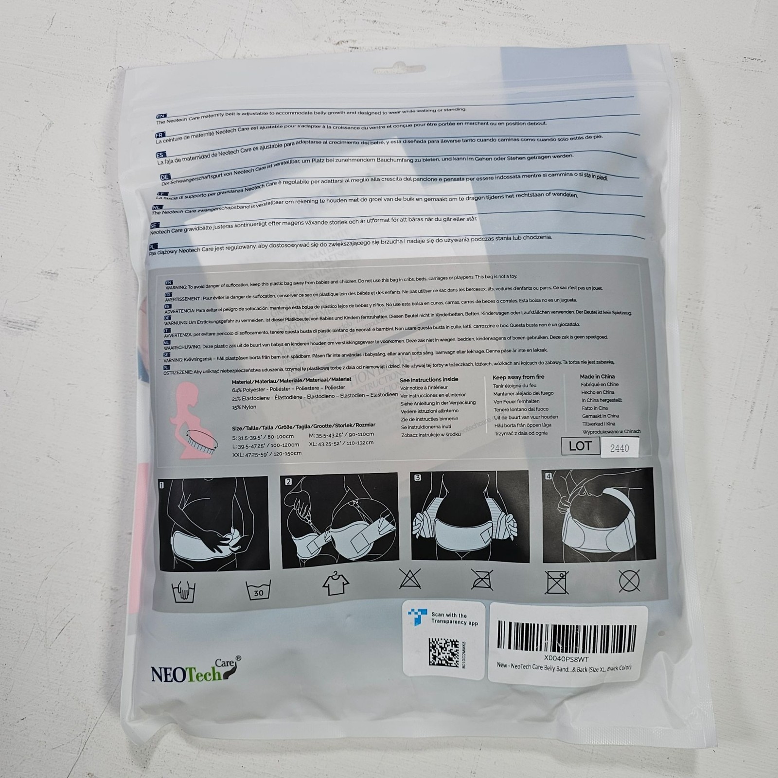 NeoTech Care NEW Maternity Support Belt NTC T007 Adjustable Size XL Black