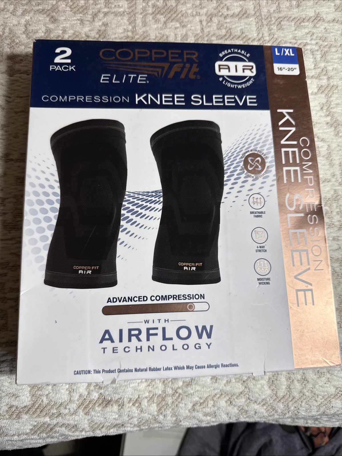 Copper Fit Elite Compression Knee Sleeve 2 Pack L/XL 16-20″ Airflow Tech NEW