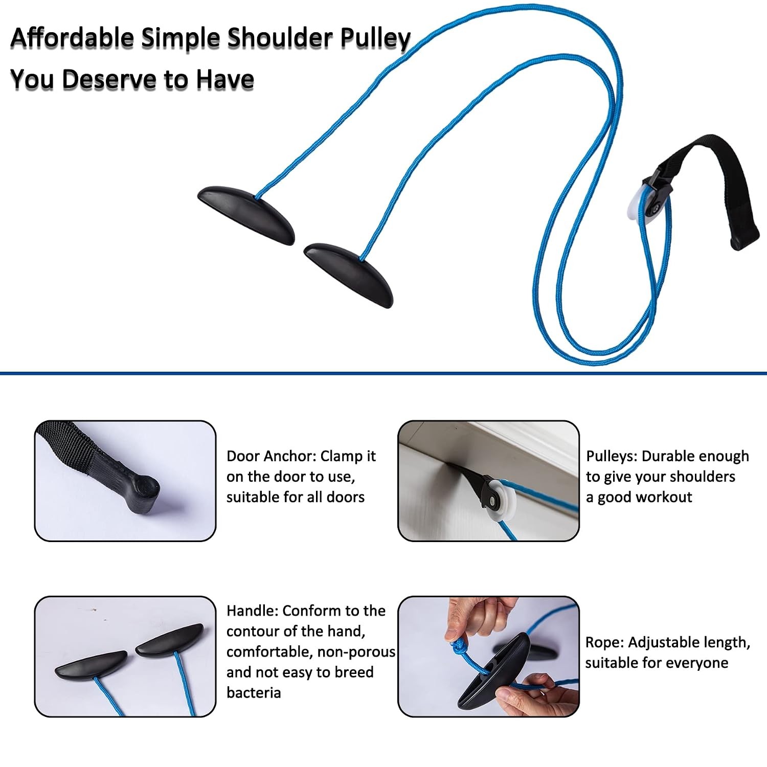 Over the Door Shoulder Pulley System Physical Therapy Equipment Blue Pulley