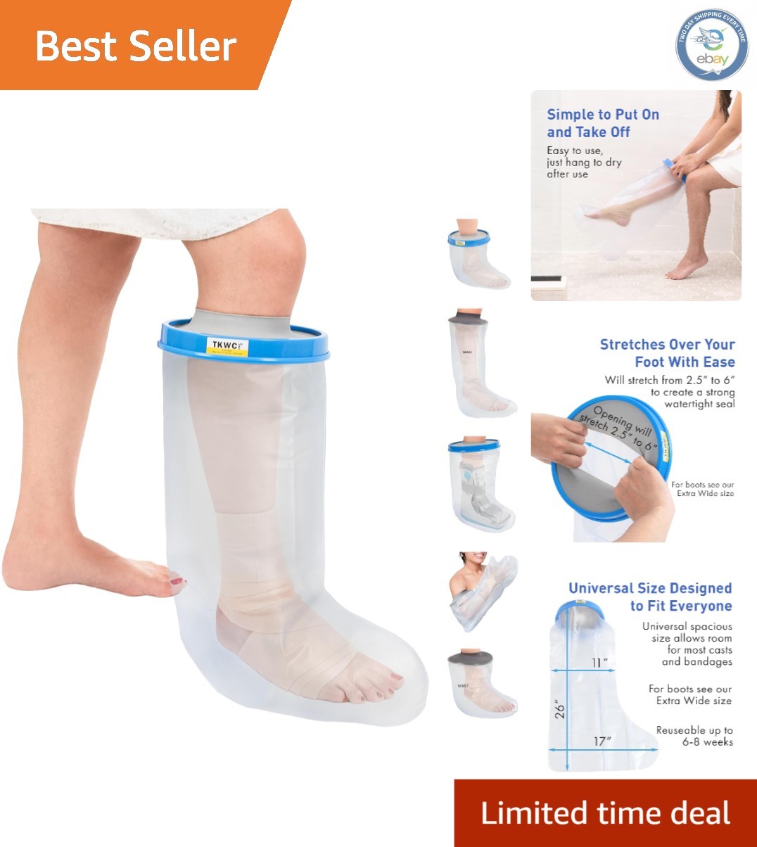 Adult-Sized Reusable Cast Cover – 100% Waterproof for Effortless Showering