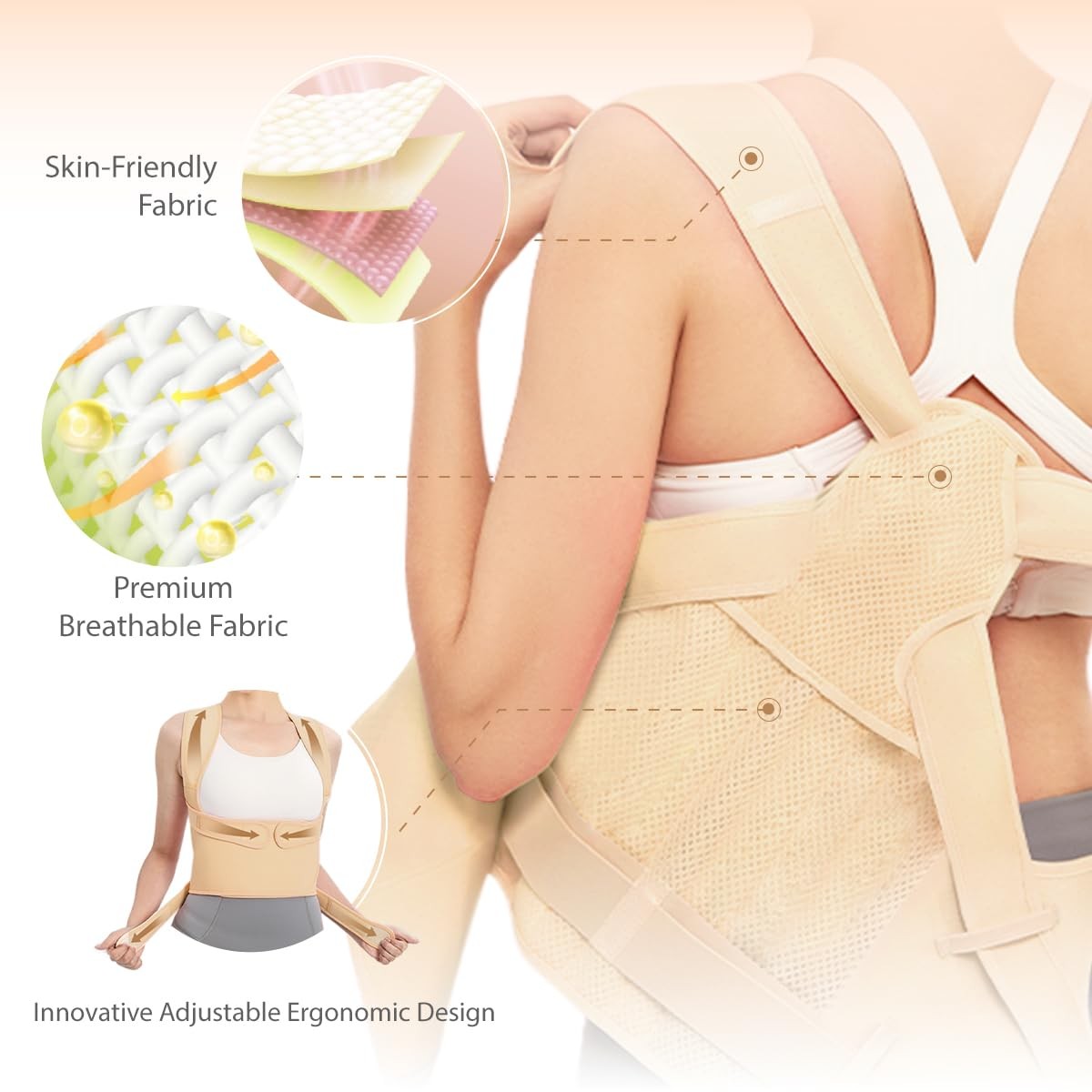EPICGALA Posture Corrector for Women/Men Adjustable Full Back Large, Beige