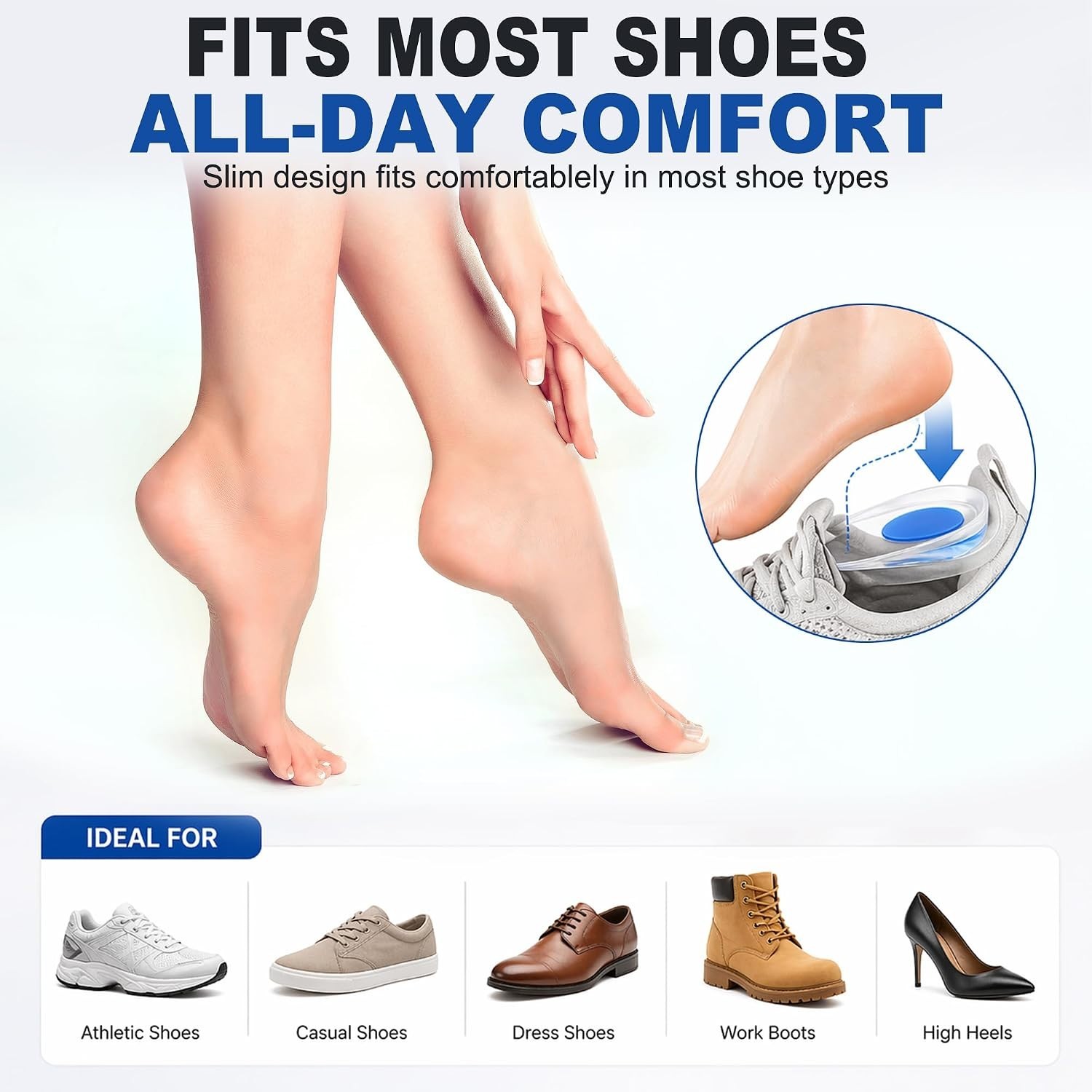 Self-Adhesive Gel Heel Support Pads for Injury Prevention – Size L, 2 Pairs