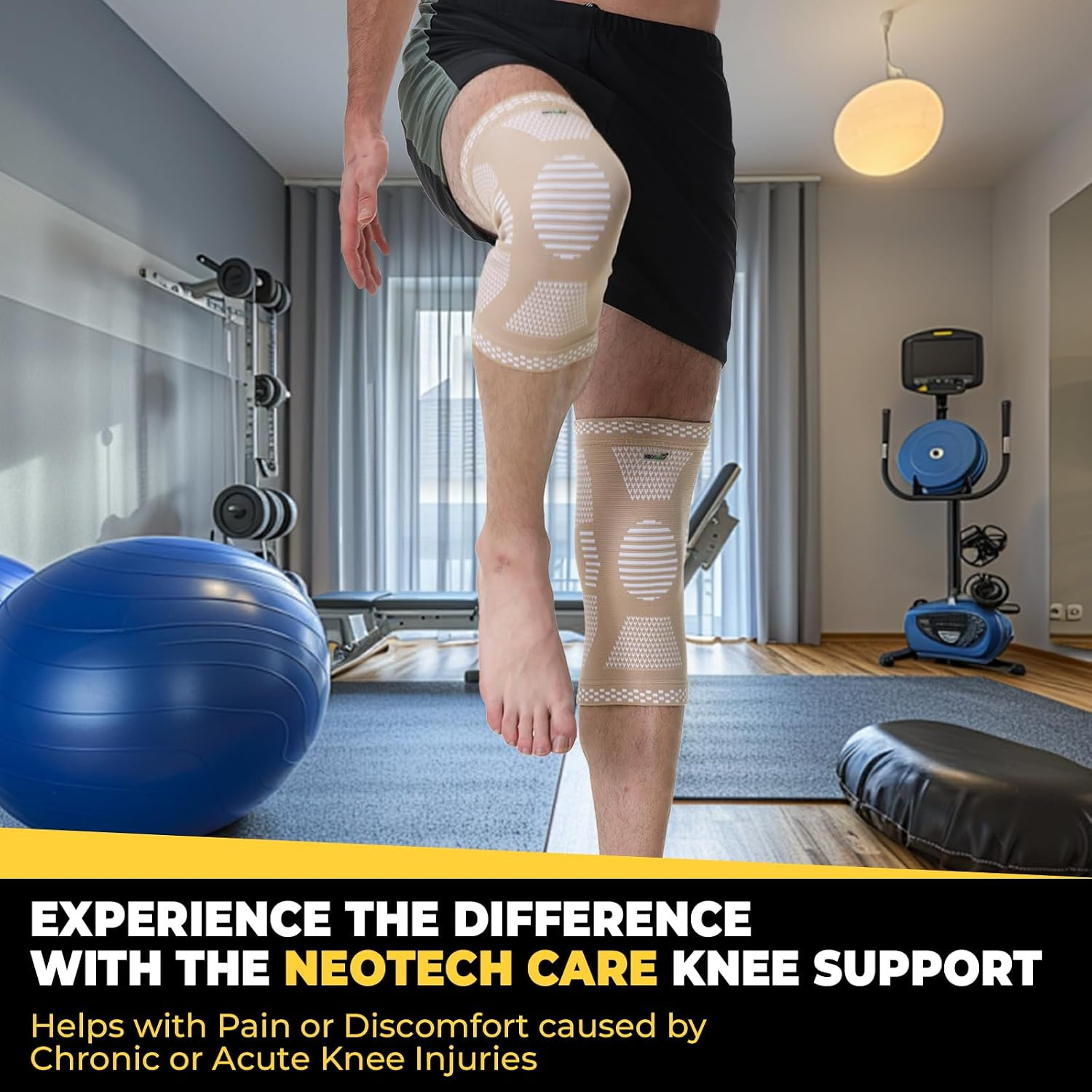 Knee Support Brace – Breathable – Men, Women, Right or Left (Beige Color, Size M