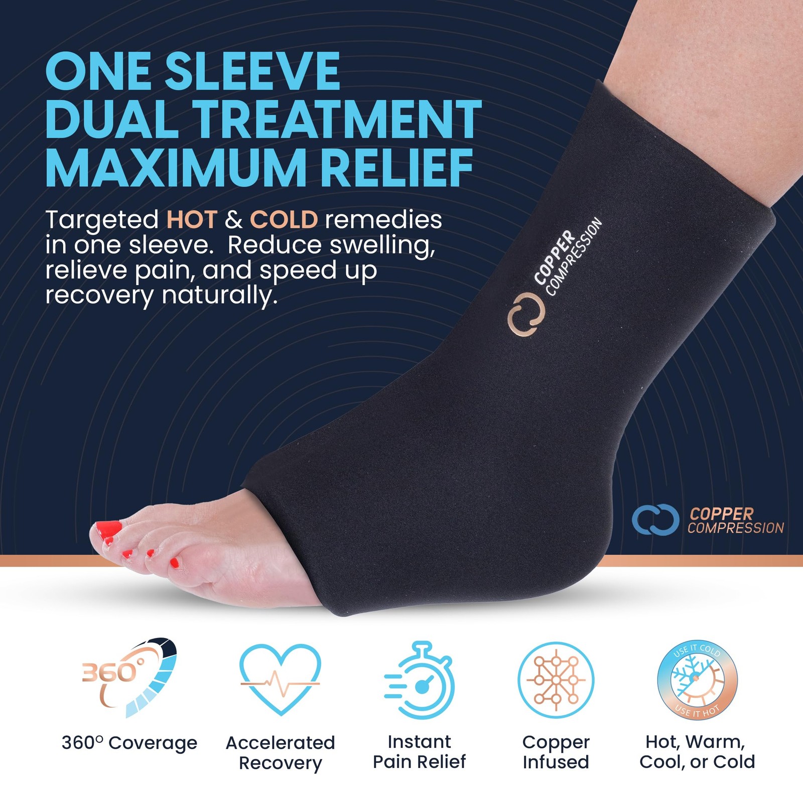 Copper Compression CopperFreeze Ankle Sleeve – Hot & Cold Therapy One Size