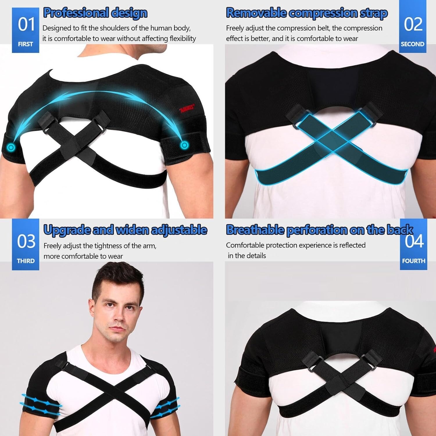 Double Shoulder Brace Torn Rotator Cuff Pain Relief Support Sleeve Adjustable
