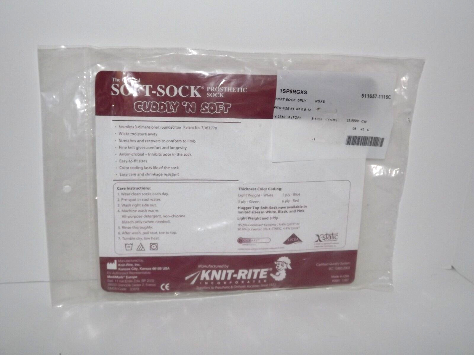 Knit-Rite Soft Sock Prosthetic Sock 1SP5RGXS Size #1 #2 X 8-12 New (f)