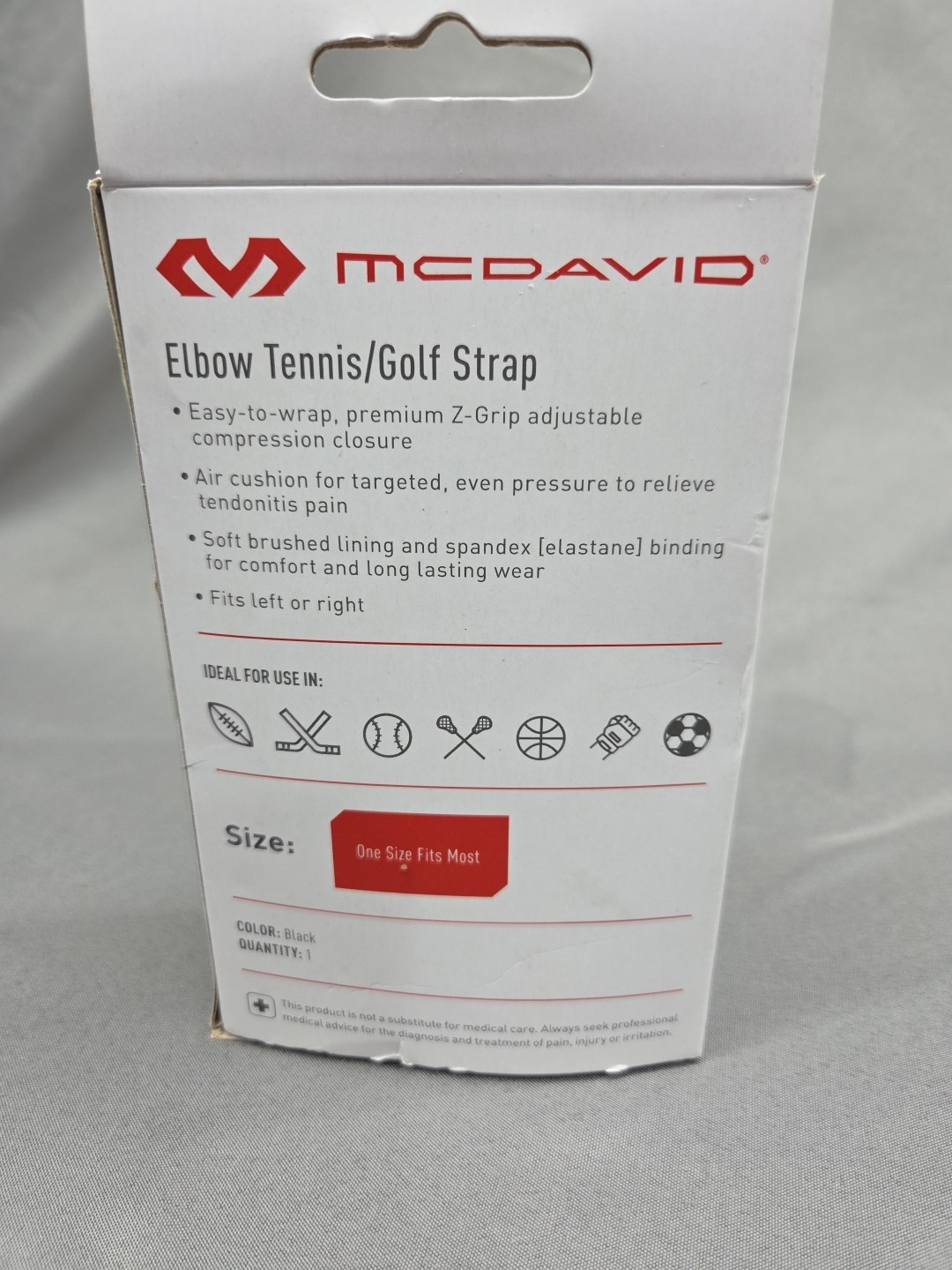 MCDAVID SPORT TENNIS AND GOLF ELBOW STRAP: MUSCLE PAIN RELIEF, NYLON – BLACK