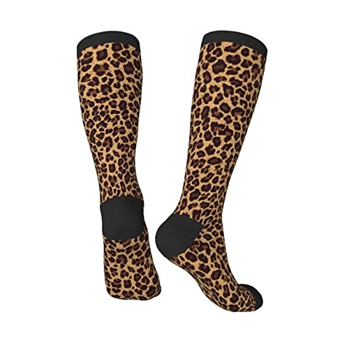 Unisex Novelty Socks for Women Men Teens Soft Knee High Crew One Size Leopard