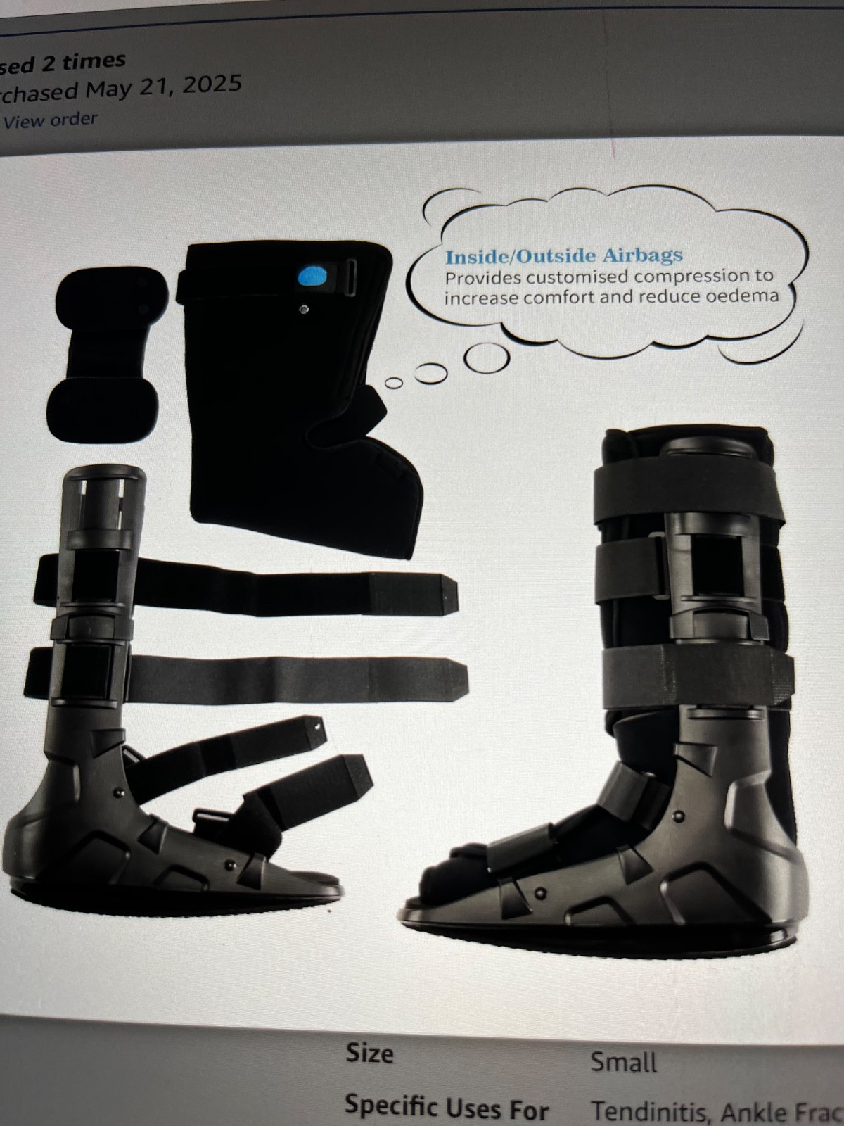Walking Boot MEDIBOT TALL Foot Ankle Brace Support Small Black air compression