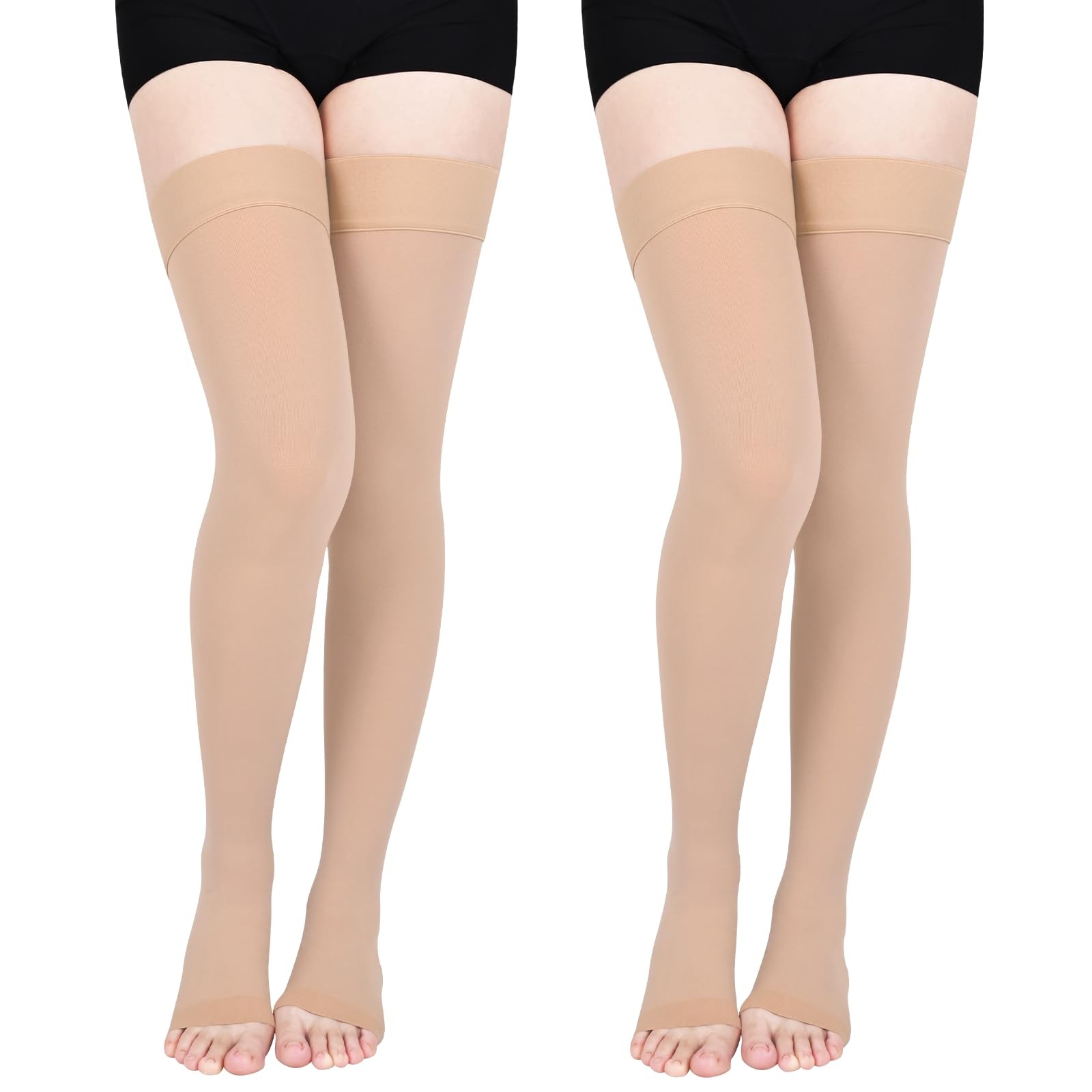 2Pair 20-30mmHg Compression Stockings for Women, Open-Toe Thigh High Compress…