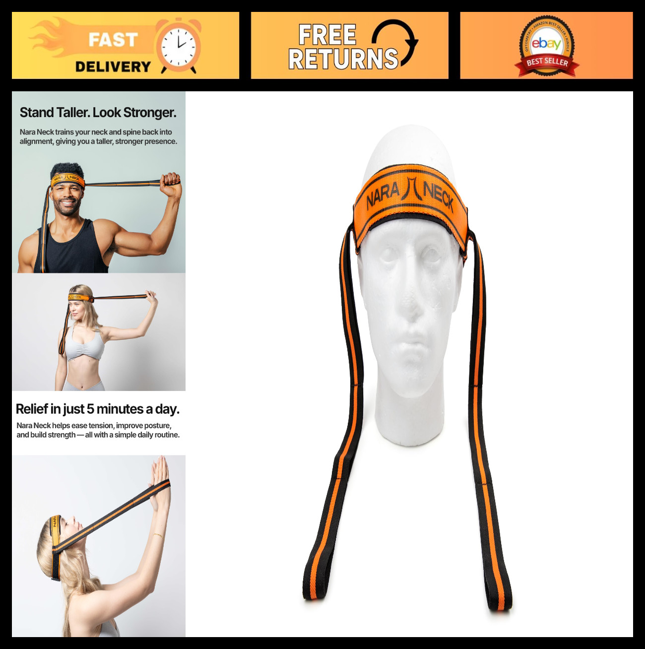Neck Exercise Device for Pain Relief & Posture Improvement – Adjustable, Portabl