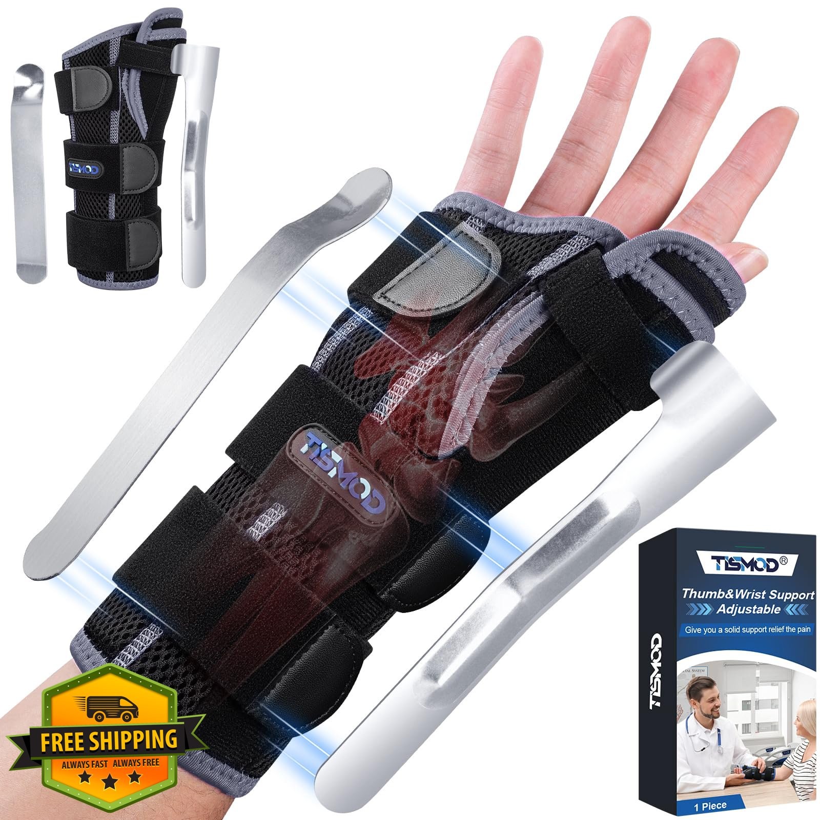TISMOD Thumb Spica Splint Right Hand Wrist Brace Grey One Size
