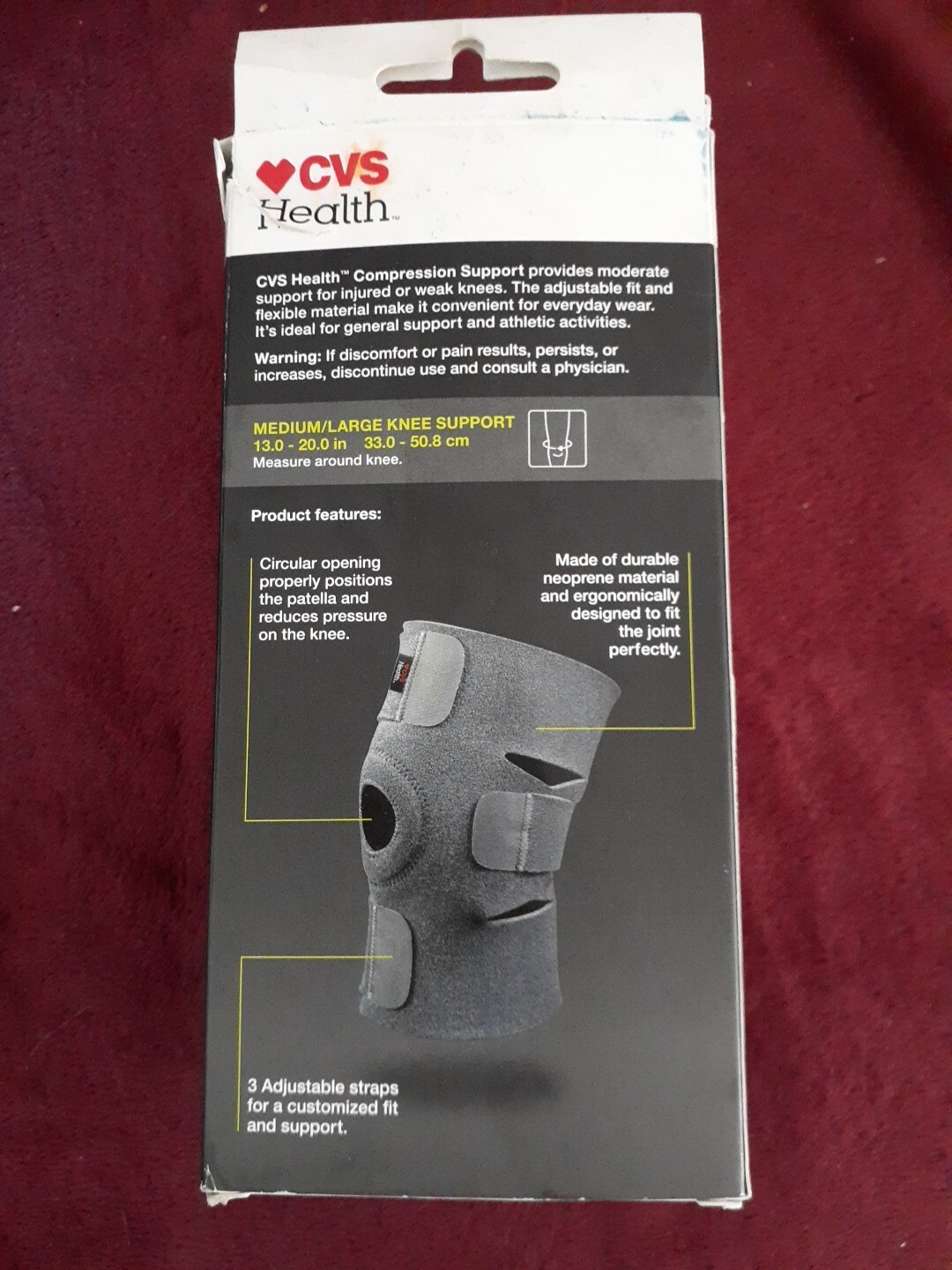 CVS Health Compression Knee Support Breathable Material Size Med/Lg