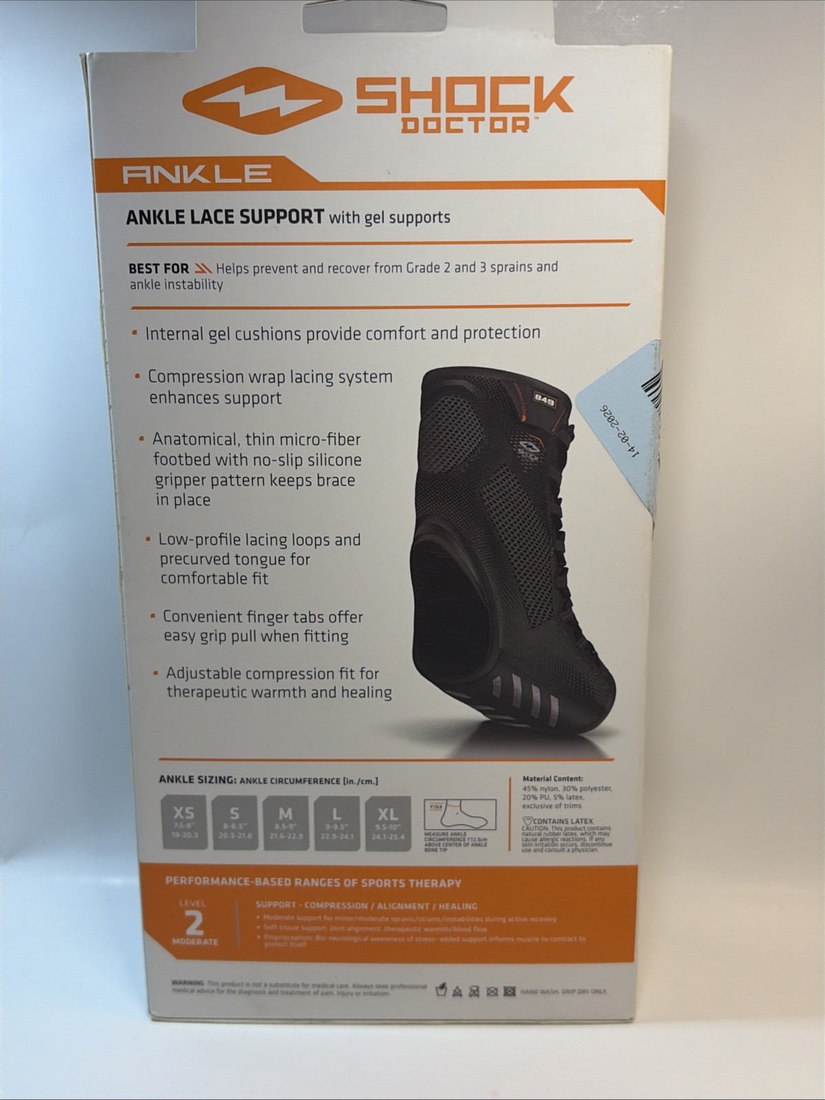 Shock Doctor Ankle Level 2 Ankle Support 849 Ultra Lace Up Ankle , Large, Black