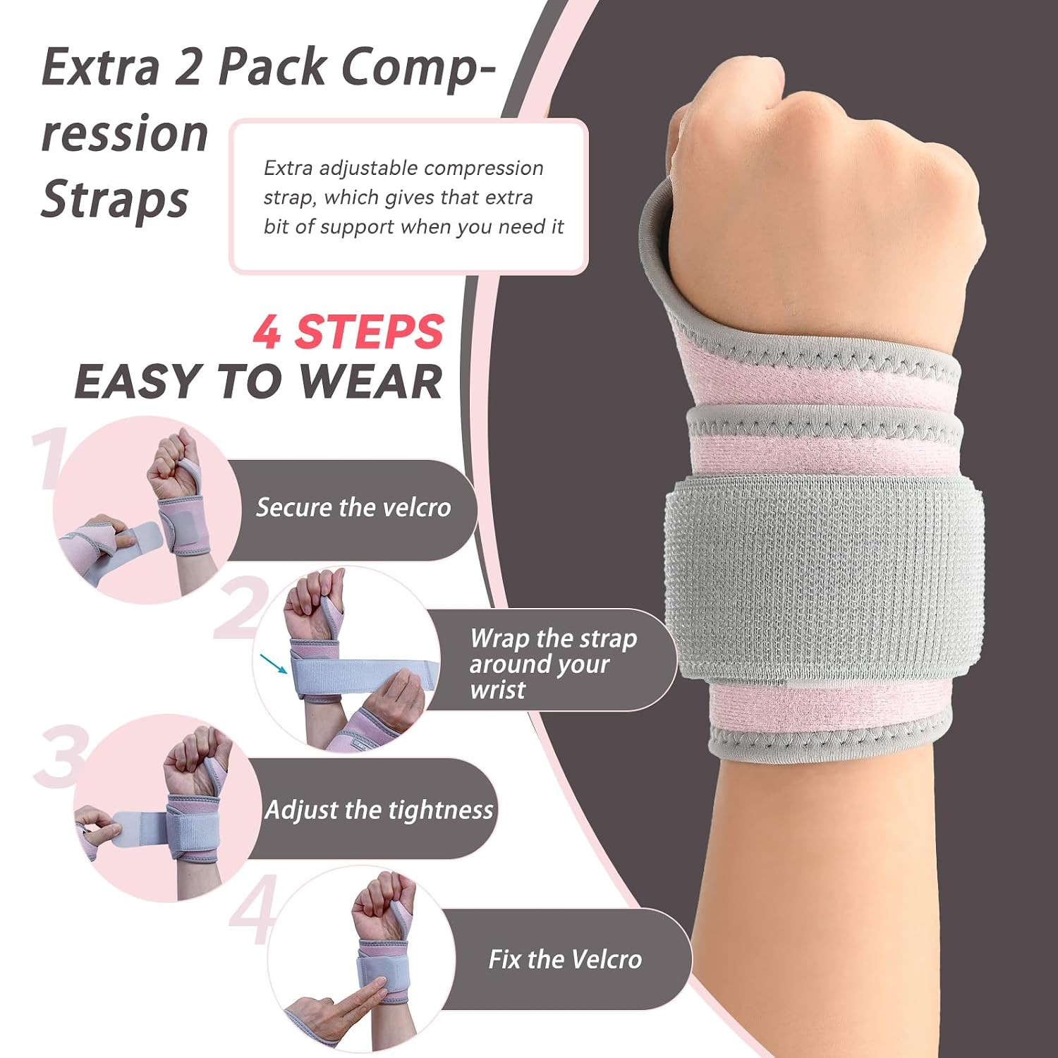 2 Pack Copper Wrist Brace Support for Carpal Tunnel, Pain Relief, Arthritis, Ten