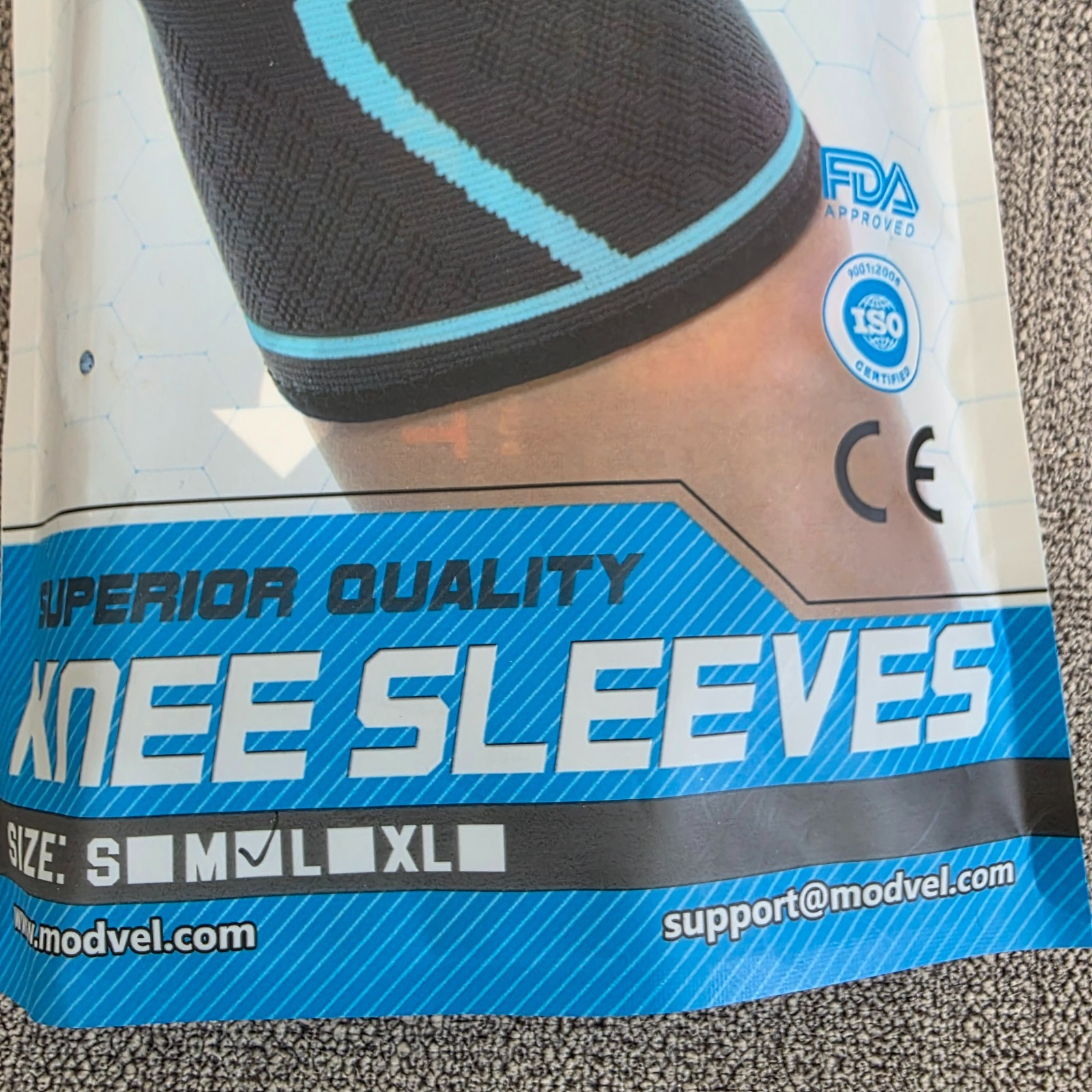 Modvel Compression Knee Sleeve Brace Size M Black Blue Arthritis Running Support