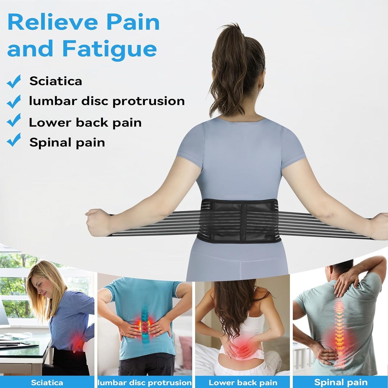 Ergonomic Magnetic Back Brace – Adjustable Self-Heating Belt for Sciatica Relief