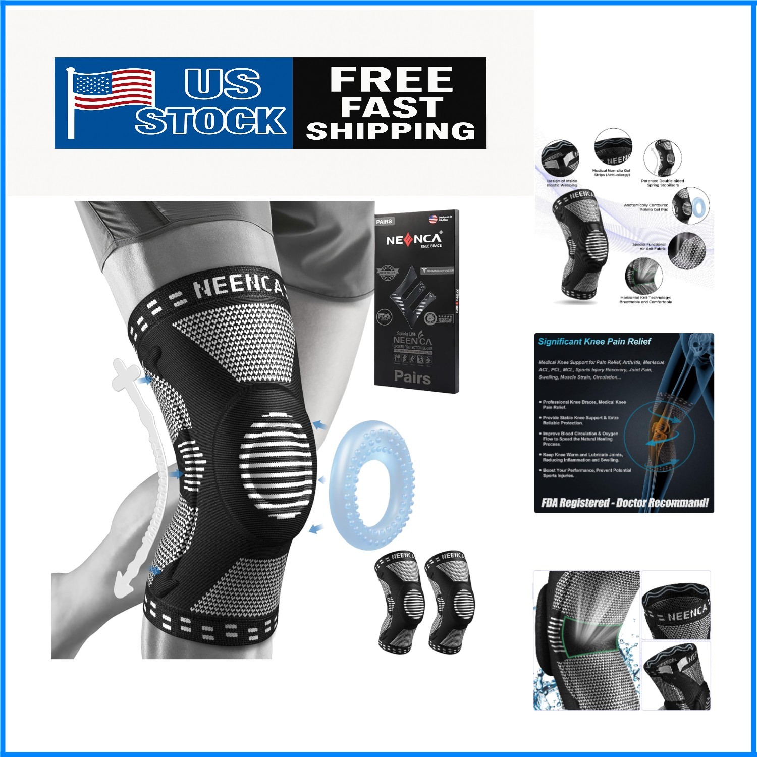 2 Pack Knee Brace Set – Support for Meniscus Tear & Joint Pain Relief