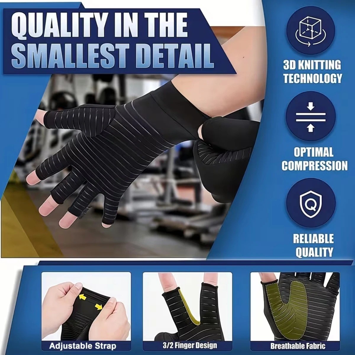 Copper Compression Gloves Anti Arthritis Fingerless Hand Support Pain Relief US
