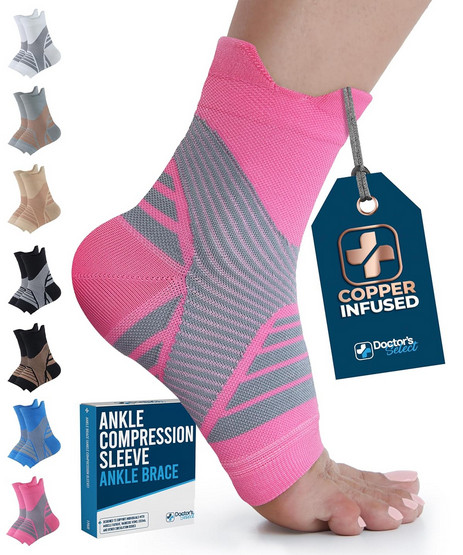 Copper Ankle Sleeve Compression Support Brace Toeless Sock Men Women
