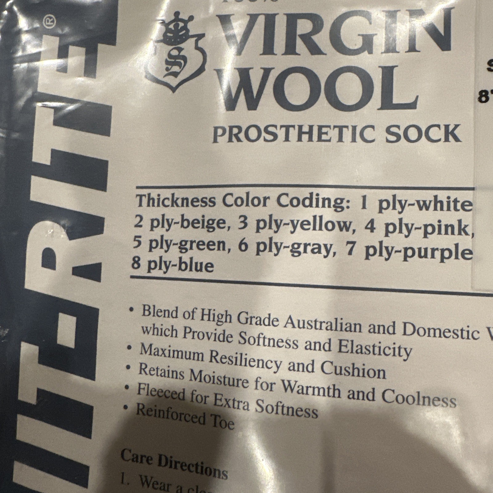 Knit-Rite Prosthetic Super Sock 100% Wool 2 PLY 5” Top 5” Toe x 12” 1SPEC17397