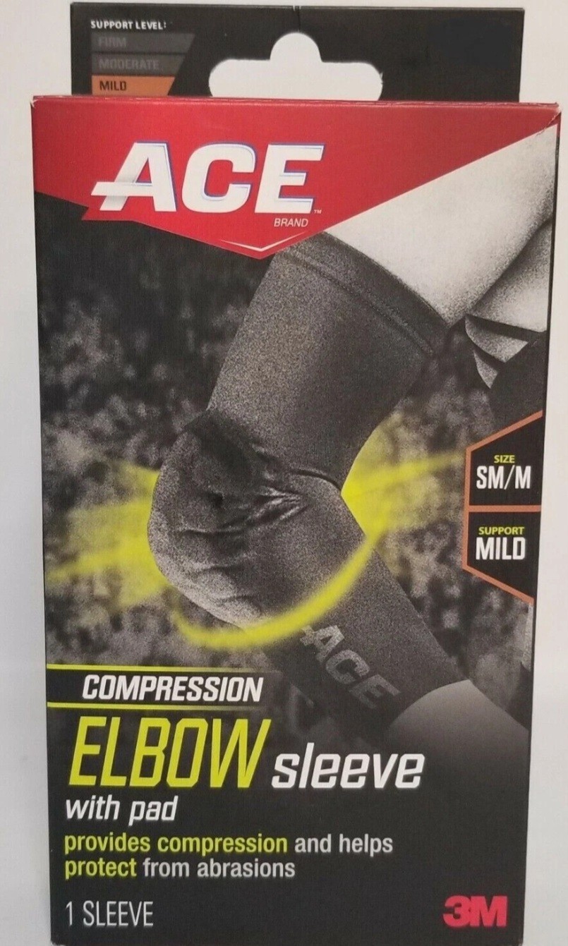 ACE Compression Elbow Sleeve Pad Abrasion Protection Breathable S/M or L/XL NEW