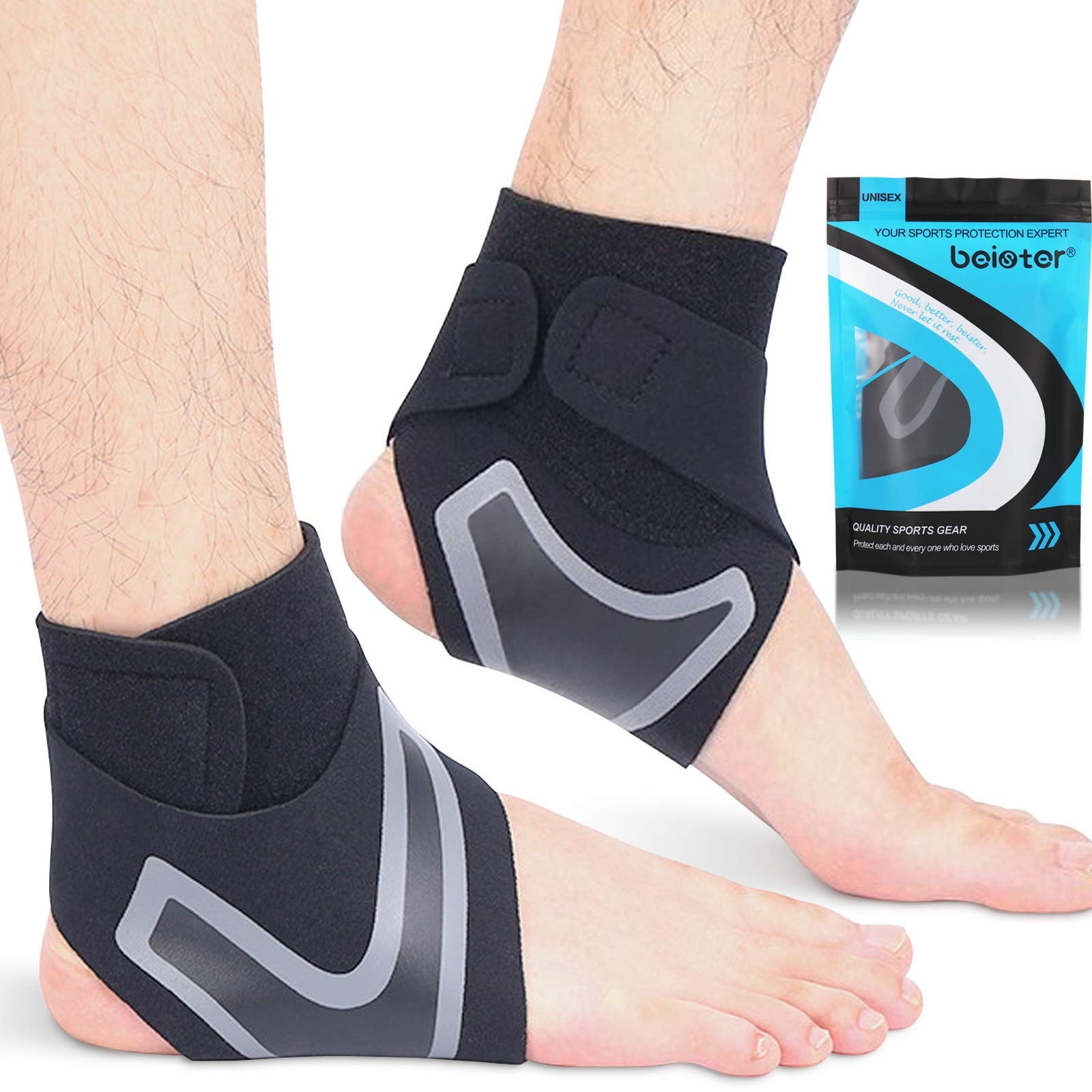 beister 1 Pair Ankle Support Breathable Neoprene Medium (Pack of 2), Black