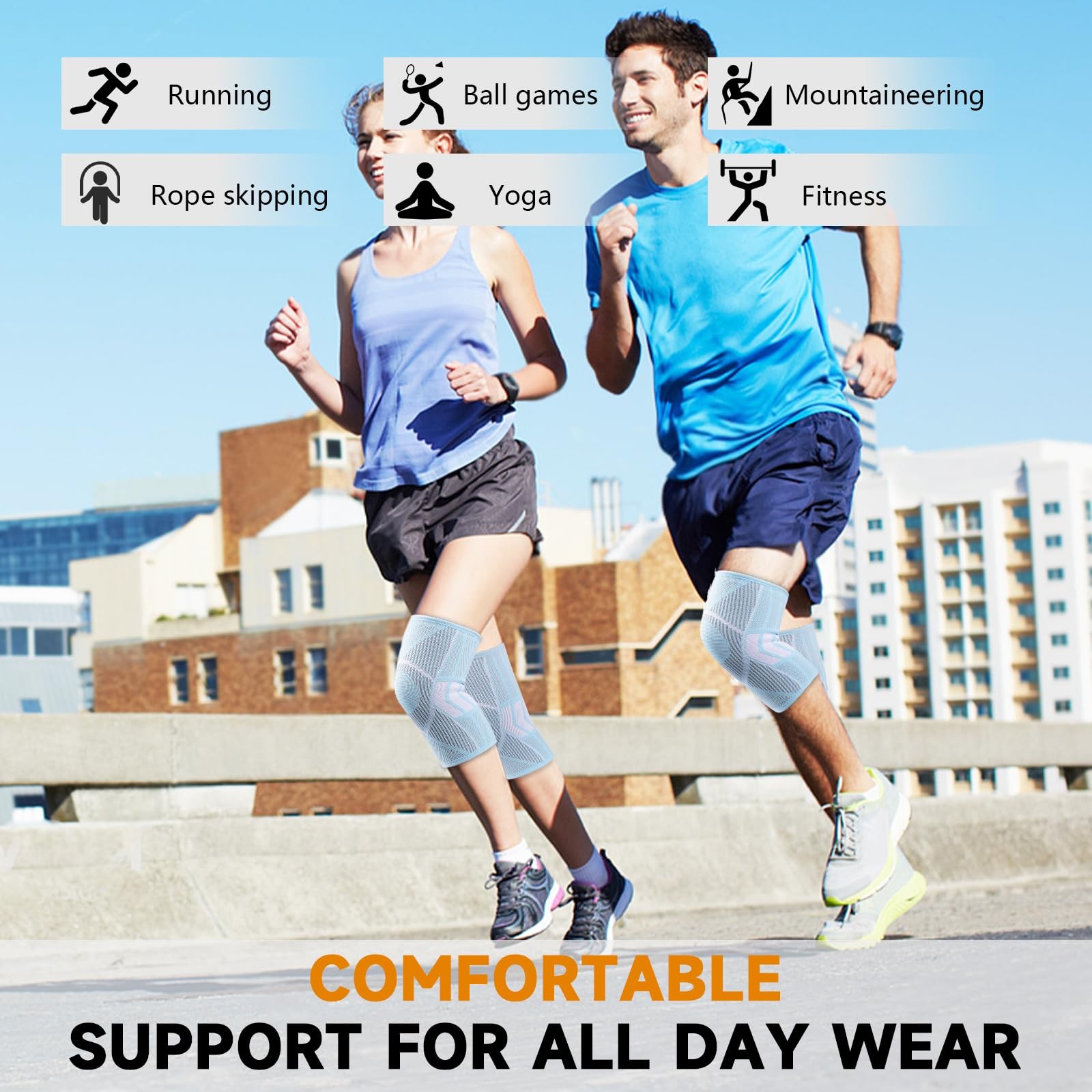 NuCamper Knee Brace for Men & Women, 2 Pack Compression Small, Blue
