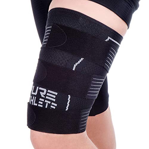 Thigh Compression Sleeve – Adjustable Straps Quad Wrap Support Medium 1 Black