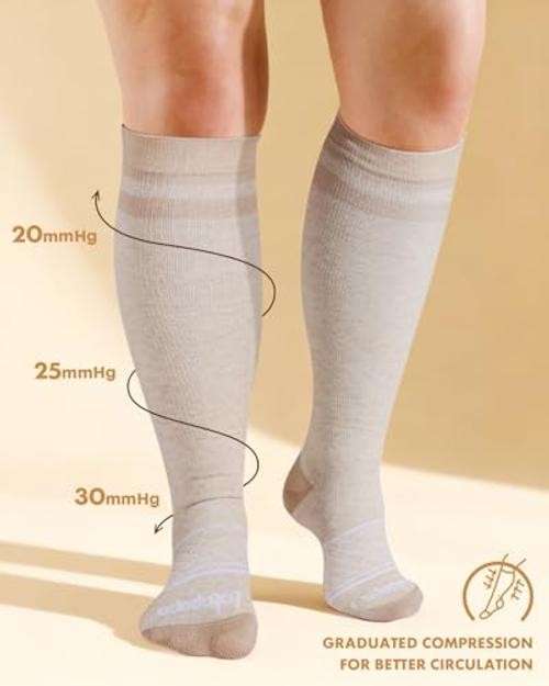Cotton Compression Socks for Women Men – 2 Pairs 20 XX-Large Oatmeal & Beige
