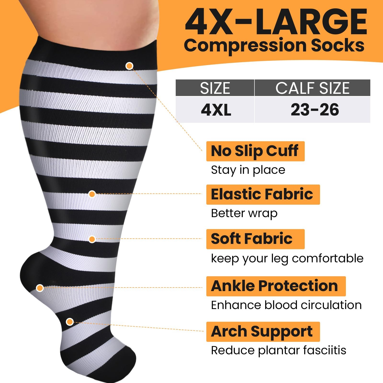 Plus Size Compression Socks 8 Pairs 20-30mmHg Wide Calf Knee Support Extra