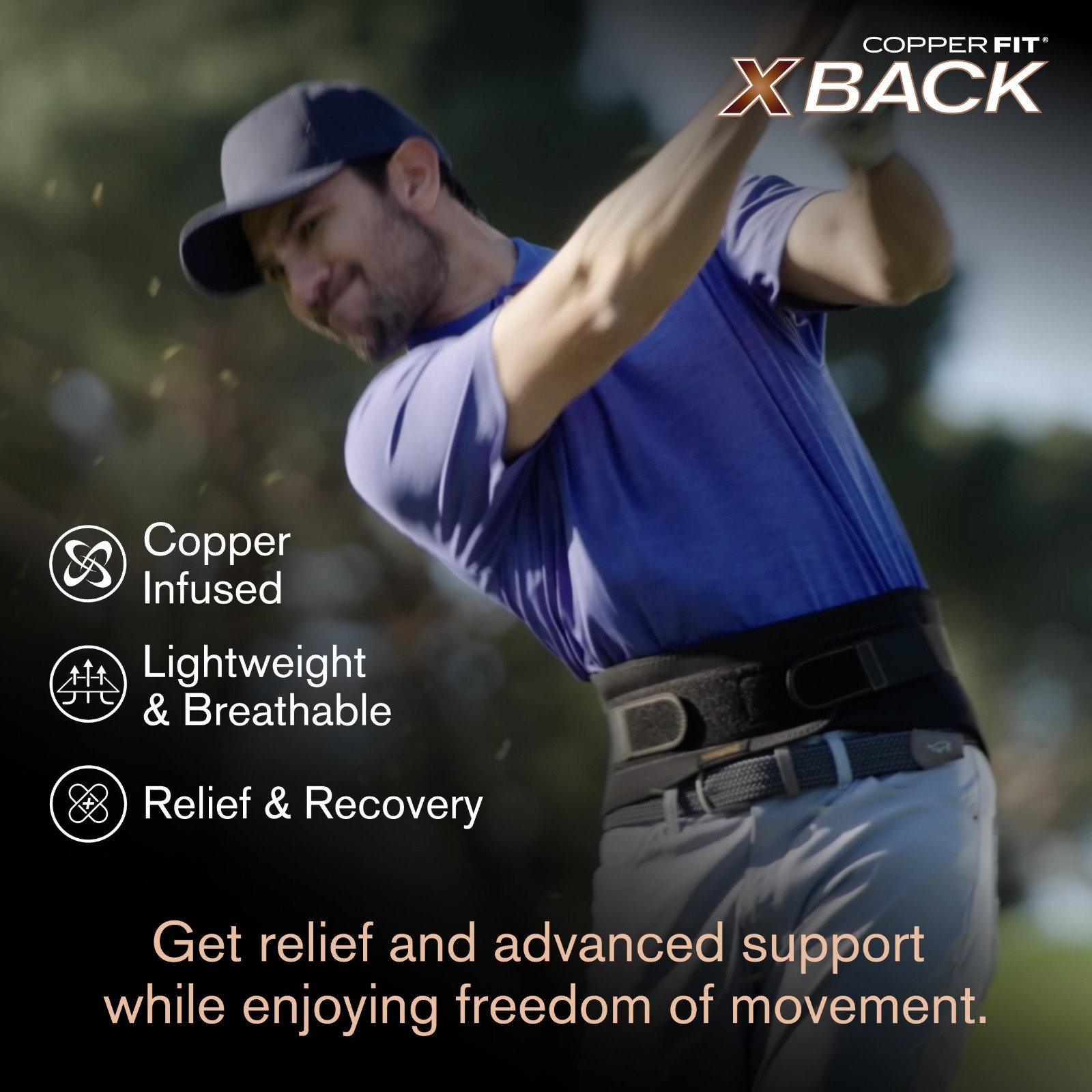 Adjustable Copper Fit X-Back Brace for Lower Back Pain Relief, Lumbar Support, S