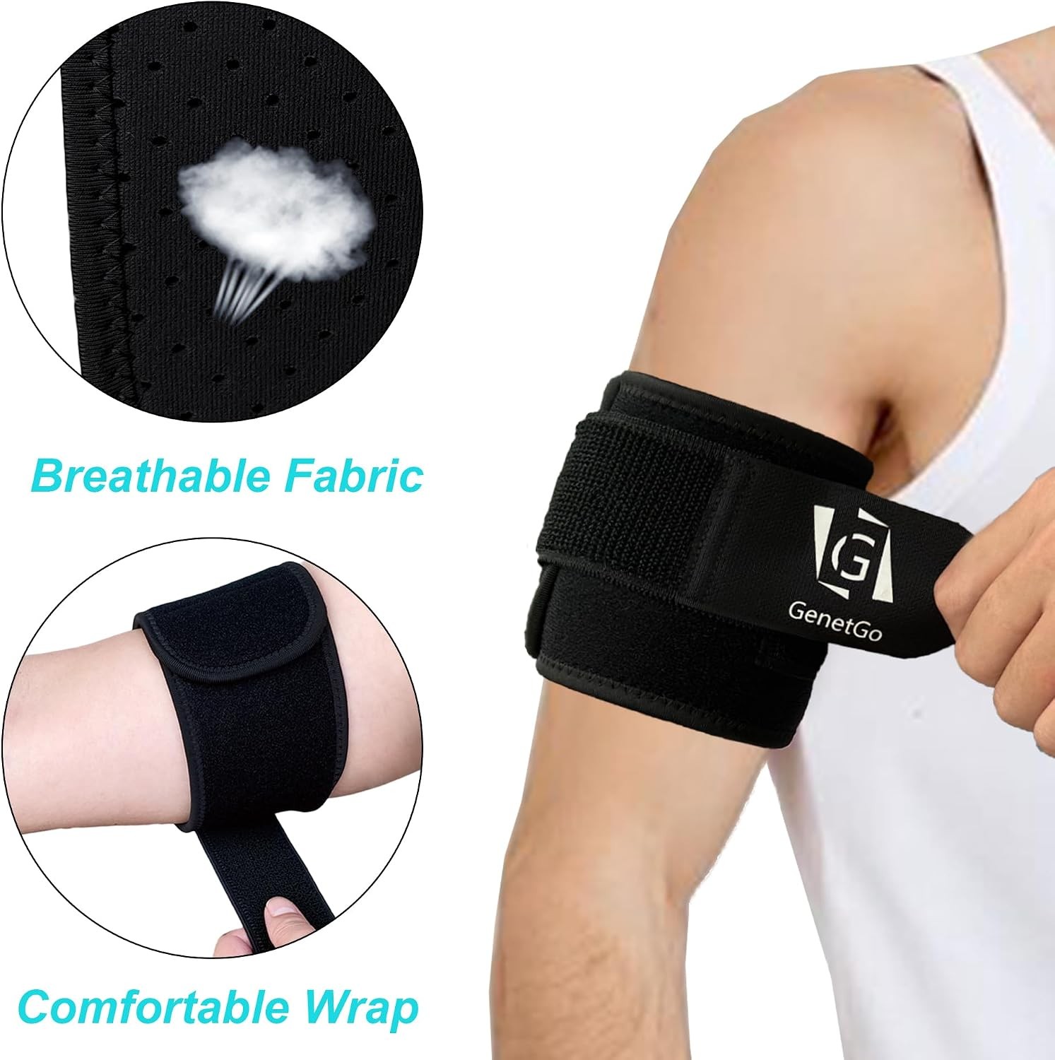 GenetGo Bicep & Tricep Tendonitis Brace Compression Sleeve – Pain Relief for Bic