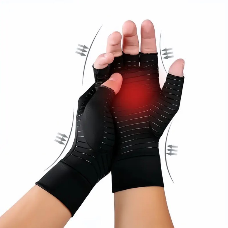 NEW Copper Compression Gloves Anti Arthritis Fingerless Hand Support Pain Relief