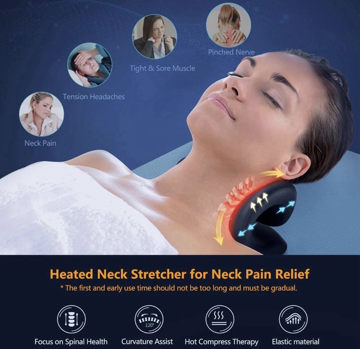 Neck Stretcher Heated for Pain Relief Cervical Traction Device Pillow Graphene